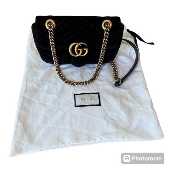 Authentic Gucci Velvet Matelasse Mini GG Marmont Shoulder Bag Black - Picture 3 of 12